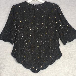 BEADED SILK Sequined Evening Special Occasion Formal Dressy w/Scalloped Edges